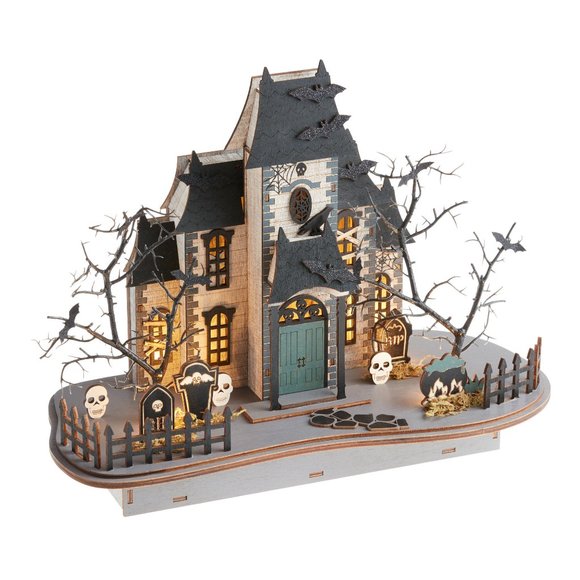 WORLD MARKET HALLOWEEN Laser Cut Wood Midnight Mansion LED Light Up Décor NWT - Picture 2 of 12